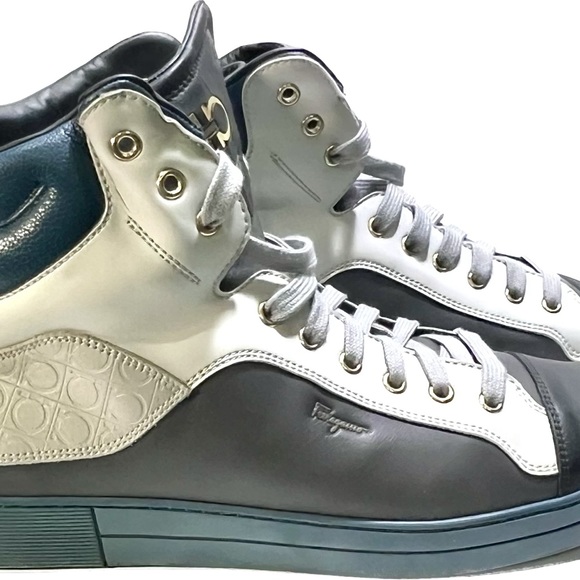 NEW Men’s Ferragamo Noe Leather High Tops. SZ 44 - Picture 4 of 7